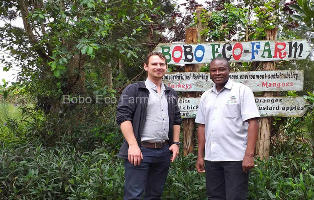 Rasmus Jensen Schjødt – Programme Director at Impact Designs and Edward Ssebbombo – MD and proprietor Bobo Eco Farm after a meeting at the farm in June